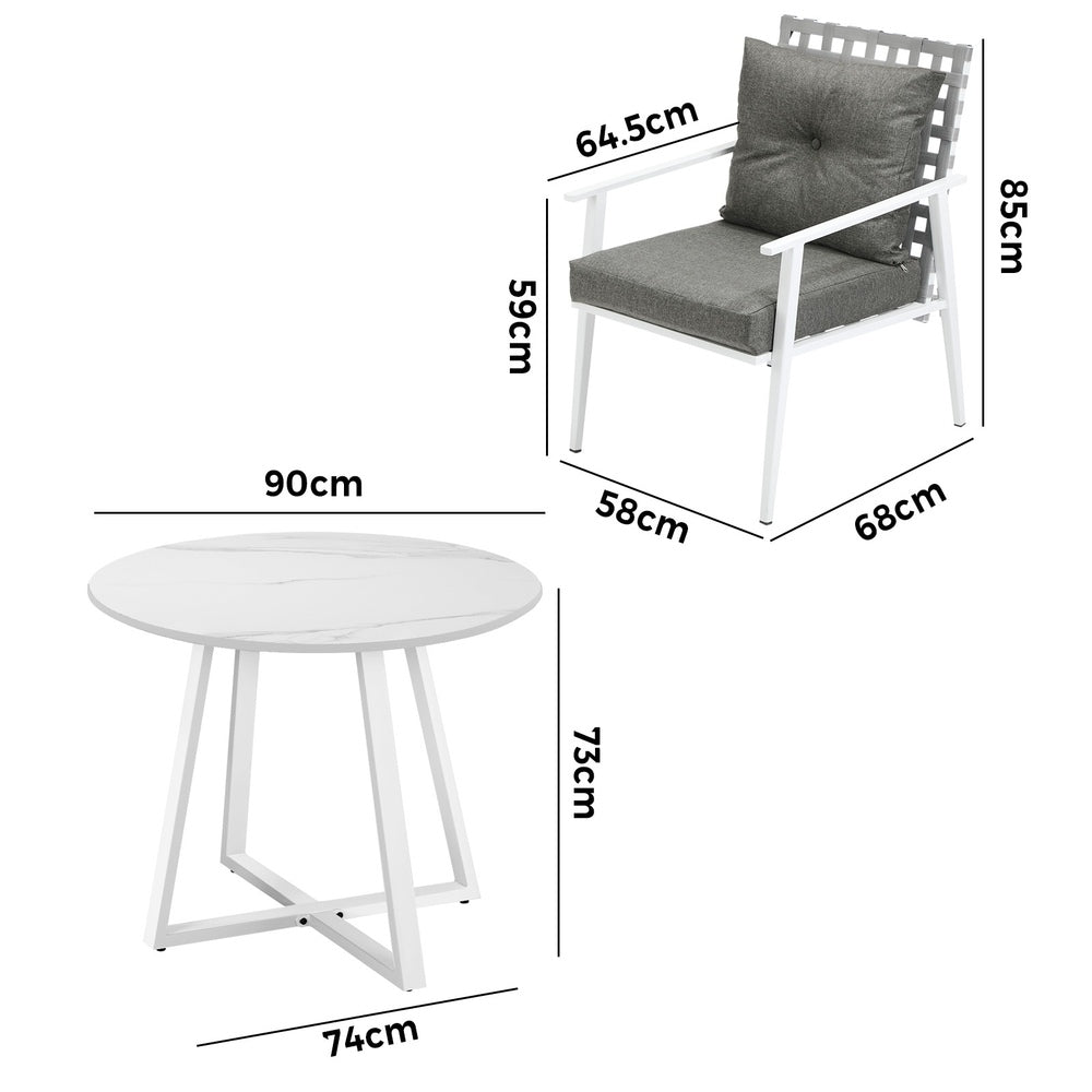 Outdoor Dining Set 2/3/4/5 Seater Marble Table Rattan Armchair