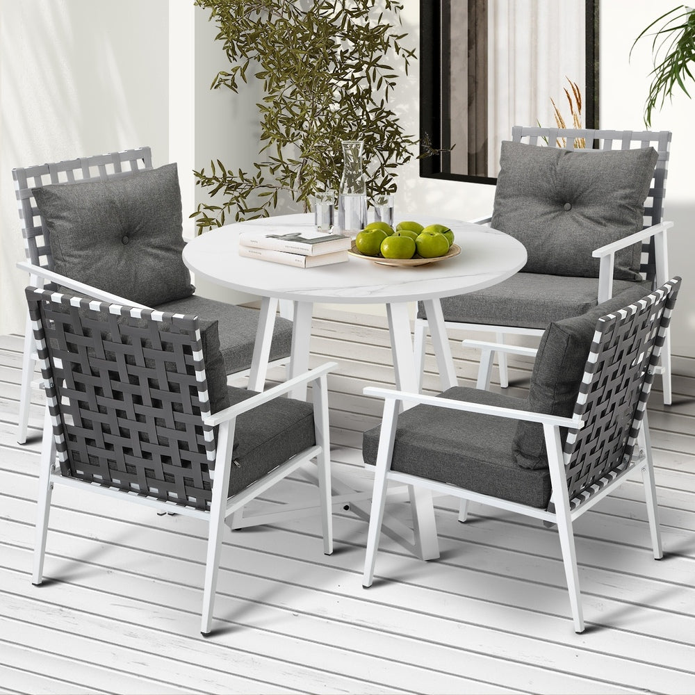 Outdoor Dining Set 2/3/4/5 Seater Marble Table Rattan Armchair