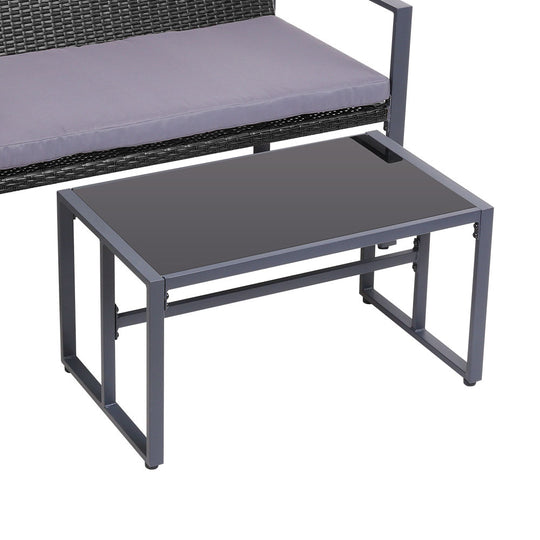 4 Pcs Outdoor Sofa Set Rattan Furniture With Storage Cover Chairs Black - Dining Lounge Setting Patio