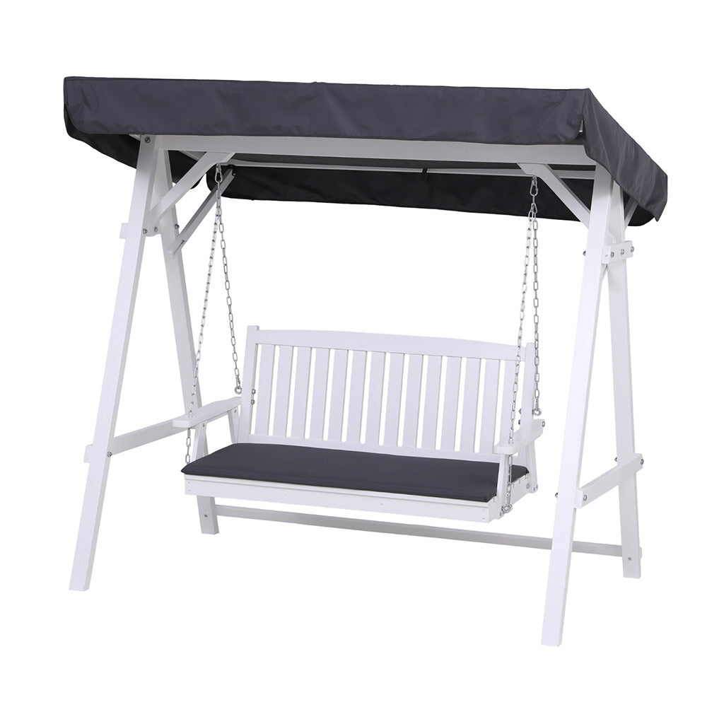 Outdoor Chairs - Outdoor Wooden Swing Chair Garden Bench Canopy Cushion 3 Seater White