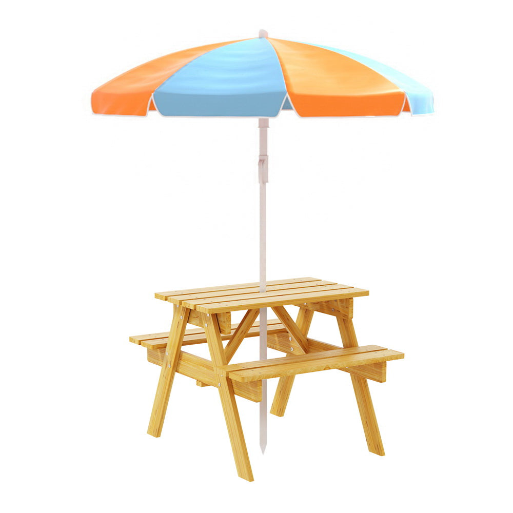 Kids Outdoor Table and Chairs Picnic Bench Seat Umbrella Children Wooden