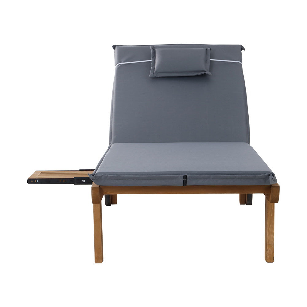 2X Sun Lounge Wooden Lounger Outdoor Furniture Day Bed Wheel Patio Grey