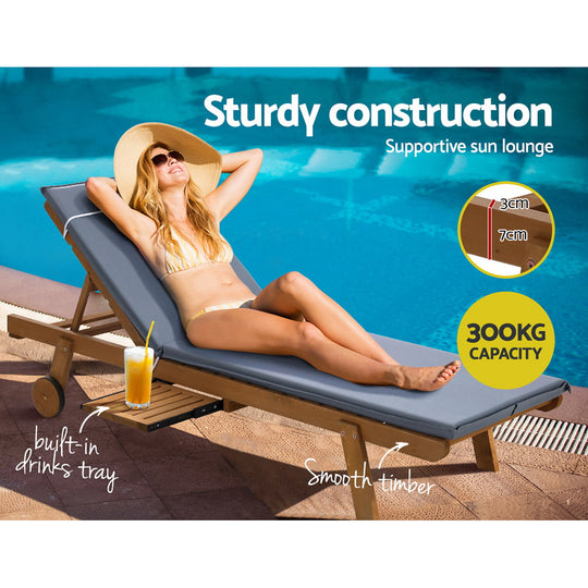 Sun Lounger Wicker Lounge Day Bed Wheel Patio Outdoor
