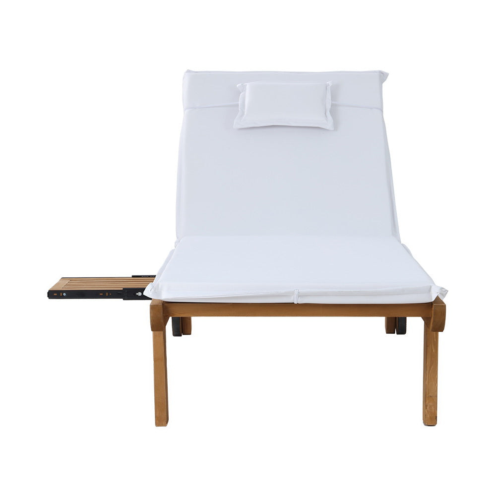 2X Sun Lounge Wooden Lounger Outdoor Furniture Day Bed Wheel Patio White