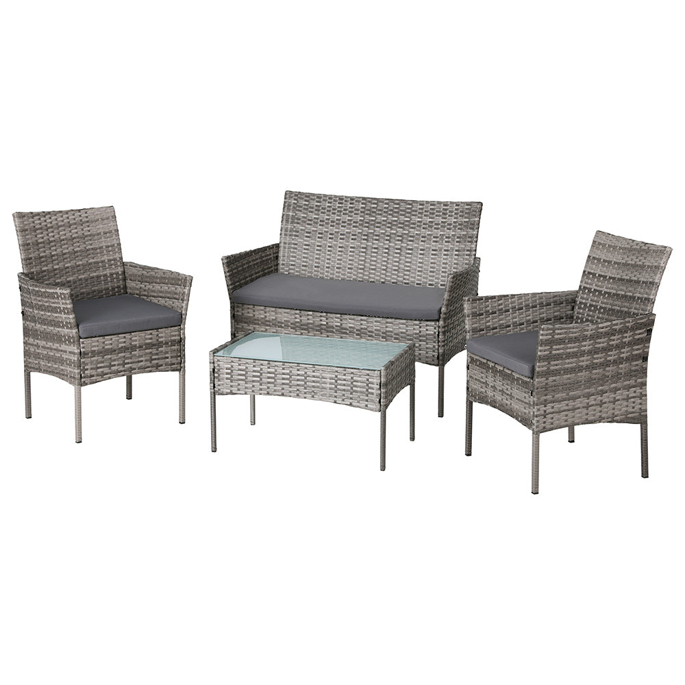 Grey colour - 4 Seater Outdoor Sofa Set Wicker Setting Table Chair Furniture Grey
