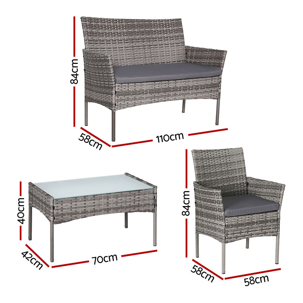 4 Seater Outdoor Sofa Set Wicker Setting Table Chair Furniture Grey | Outdoor Chairs