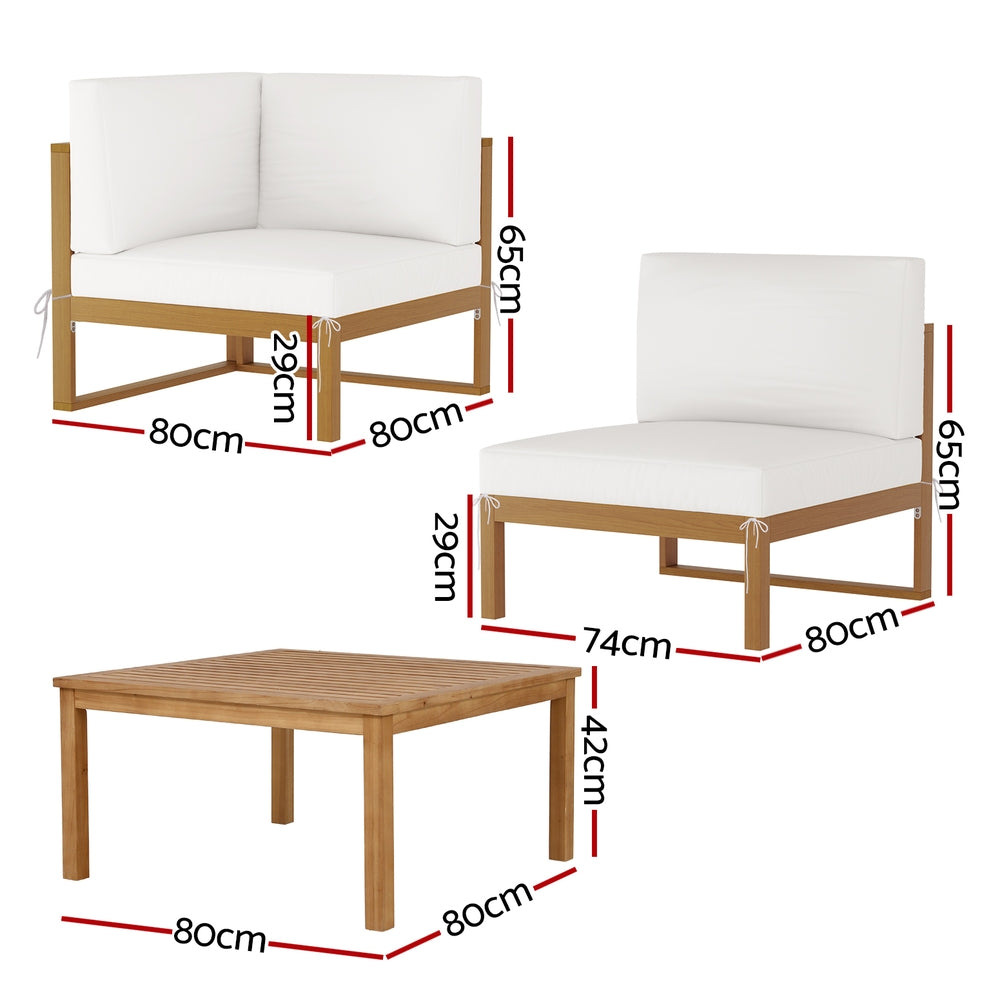 4-Seater Outdoor Sofa Set Wooden Lounge Setting 5PCS