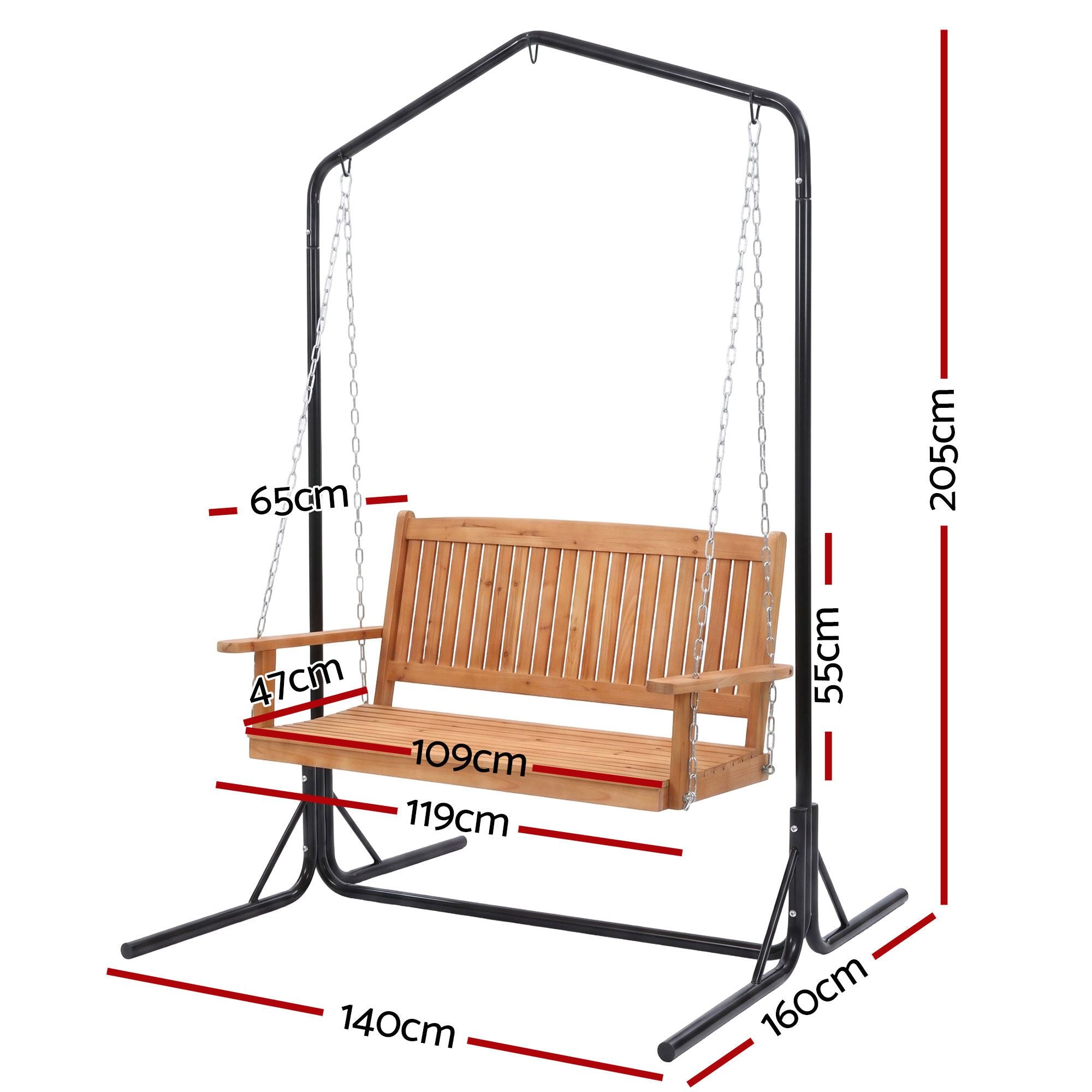 2-Seater Wooden Outdoor Swing Chair Stand | Simpledeals