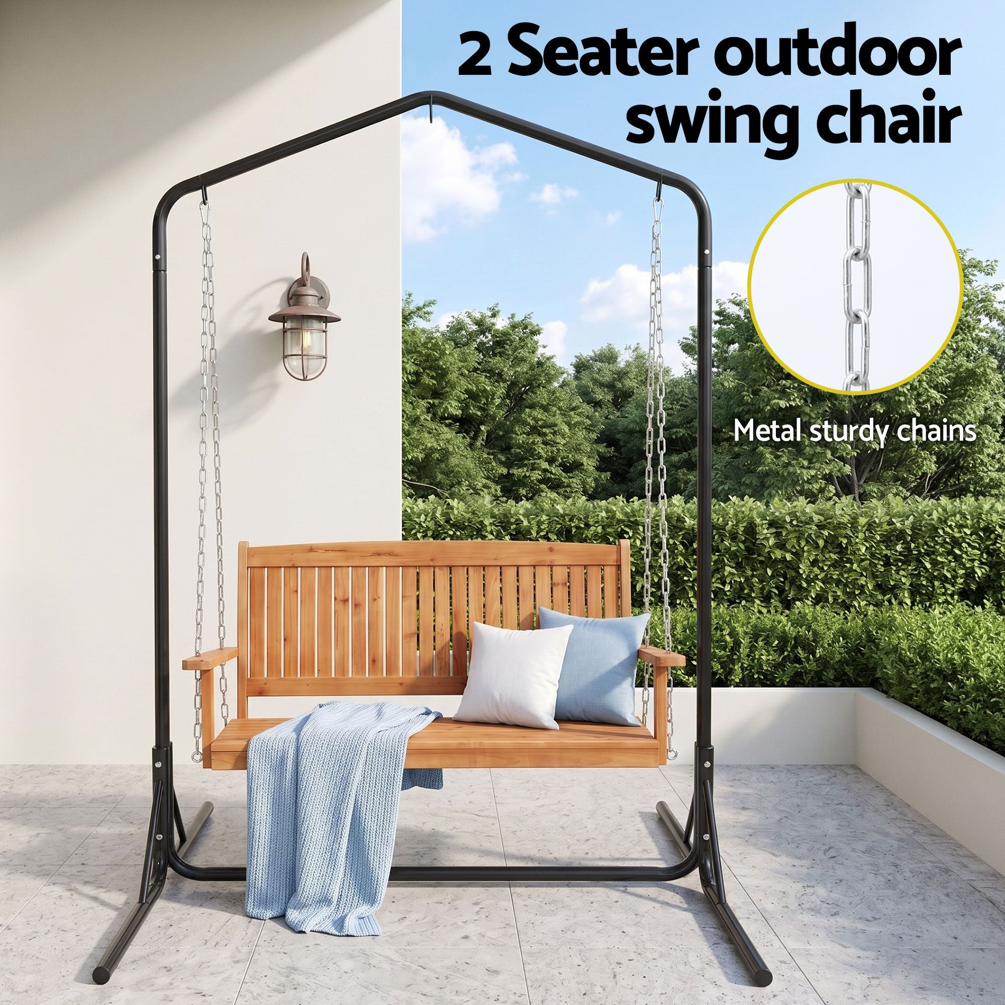 2-Seater Wooden Outdoor Swing Chair Stand | Simpledeals