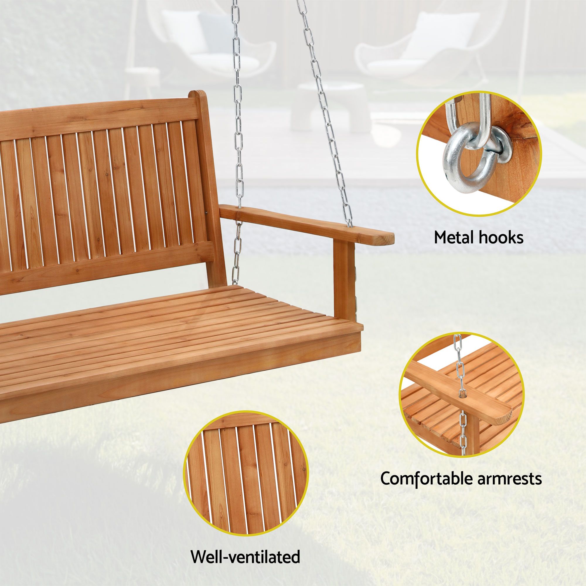 2-Seater Wooden Outdoor Swing Chair Stand | Simpledeals