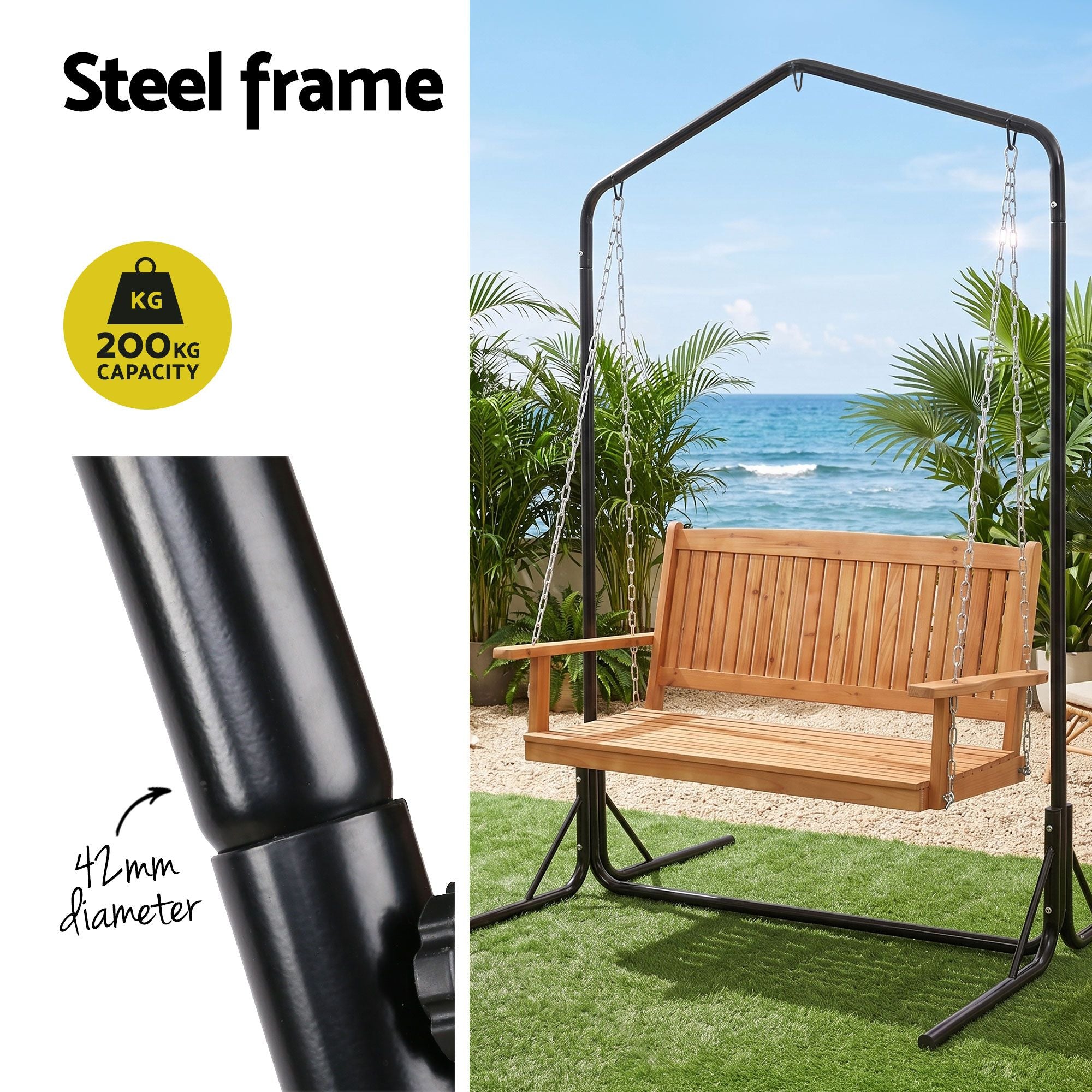 2-Seater Wooden Outdoor Swing Chair Stand | Simpledeals