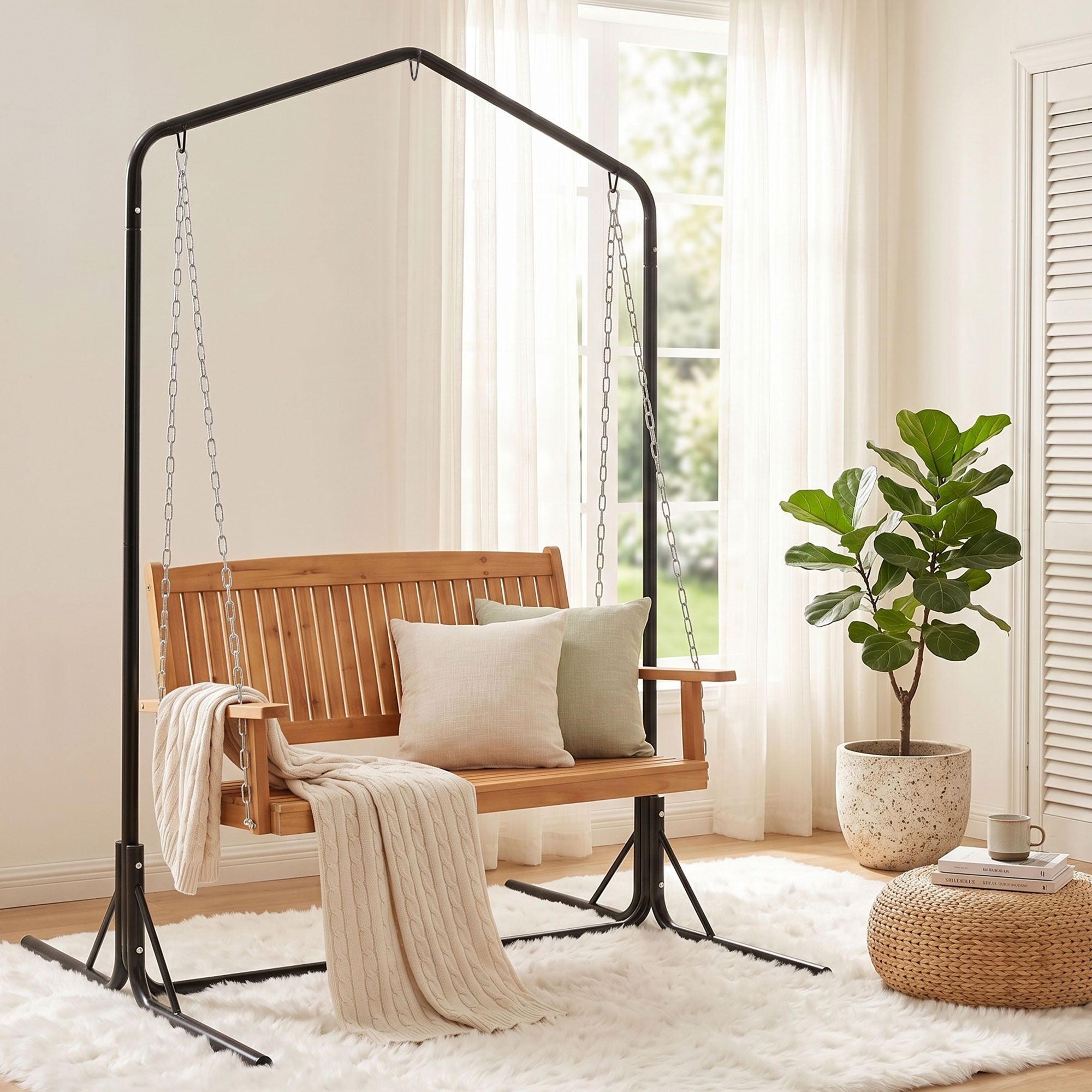 2-Seater Wooden Outdoor Swing Chair Stand | Simpledeals