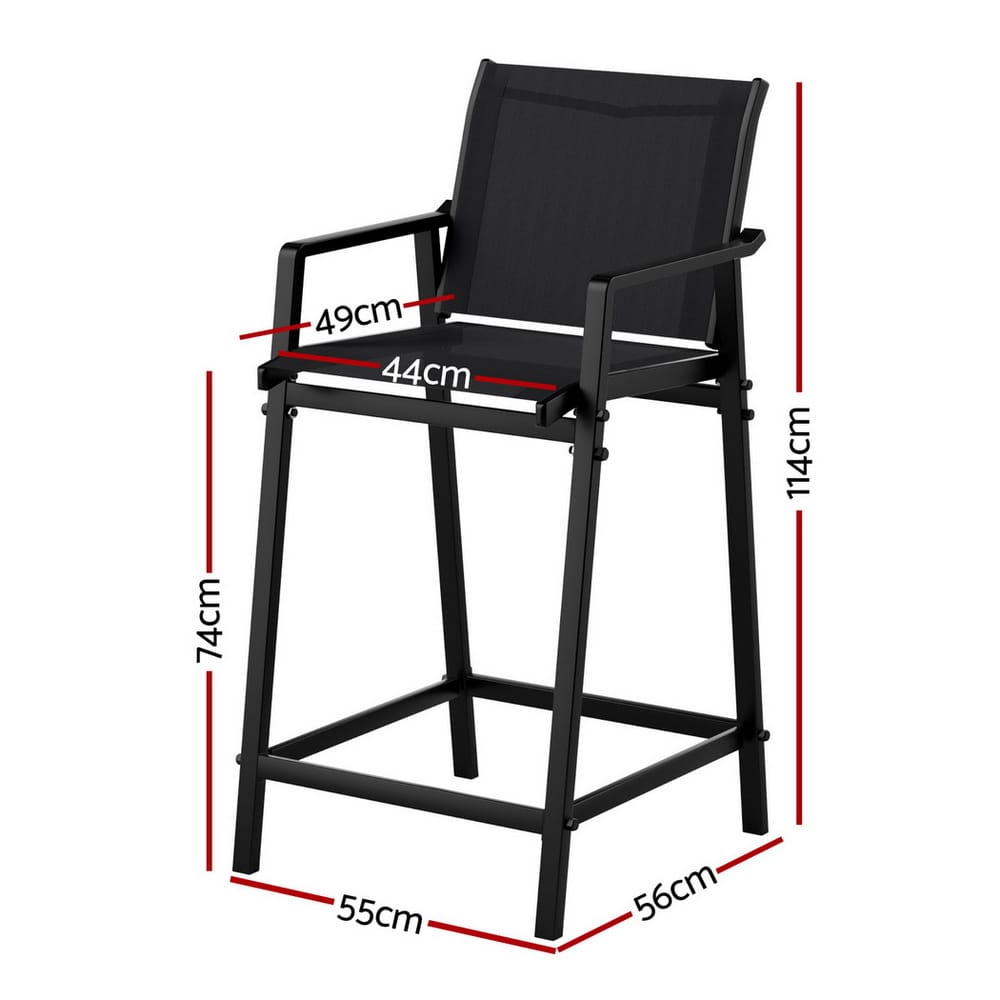 Outdoor Bar Stools Black Steel 55x56x114cm
