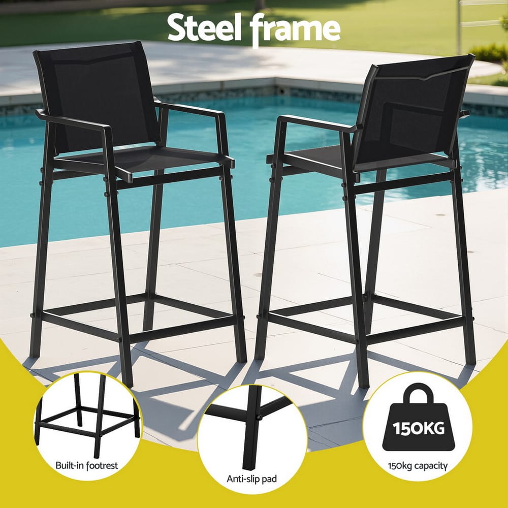 Outdoor Bar Stools Black Steel 55x56x114cm