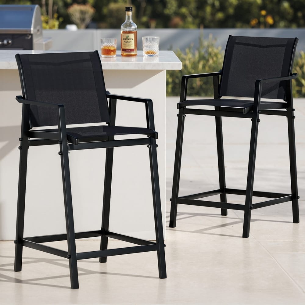 Outdoor Bar Stools Black Steel 55x56x114cm