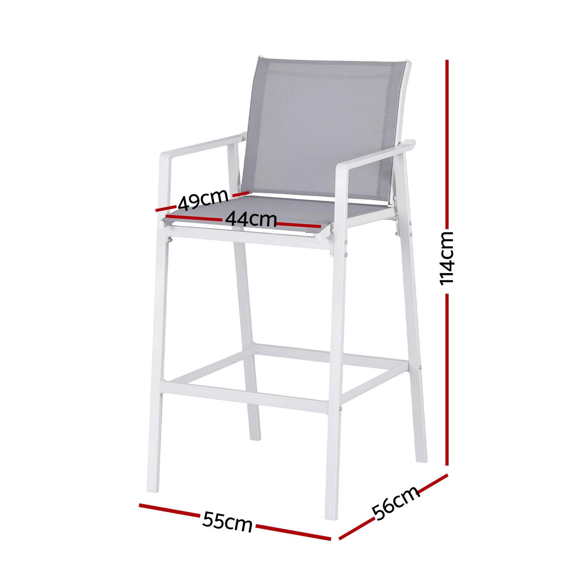 2PC Outdoor Bar Stools Patio Dining Chairs Steel Textilene Weatherproof