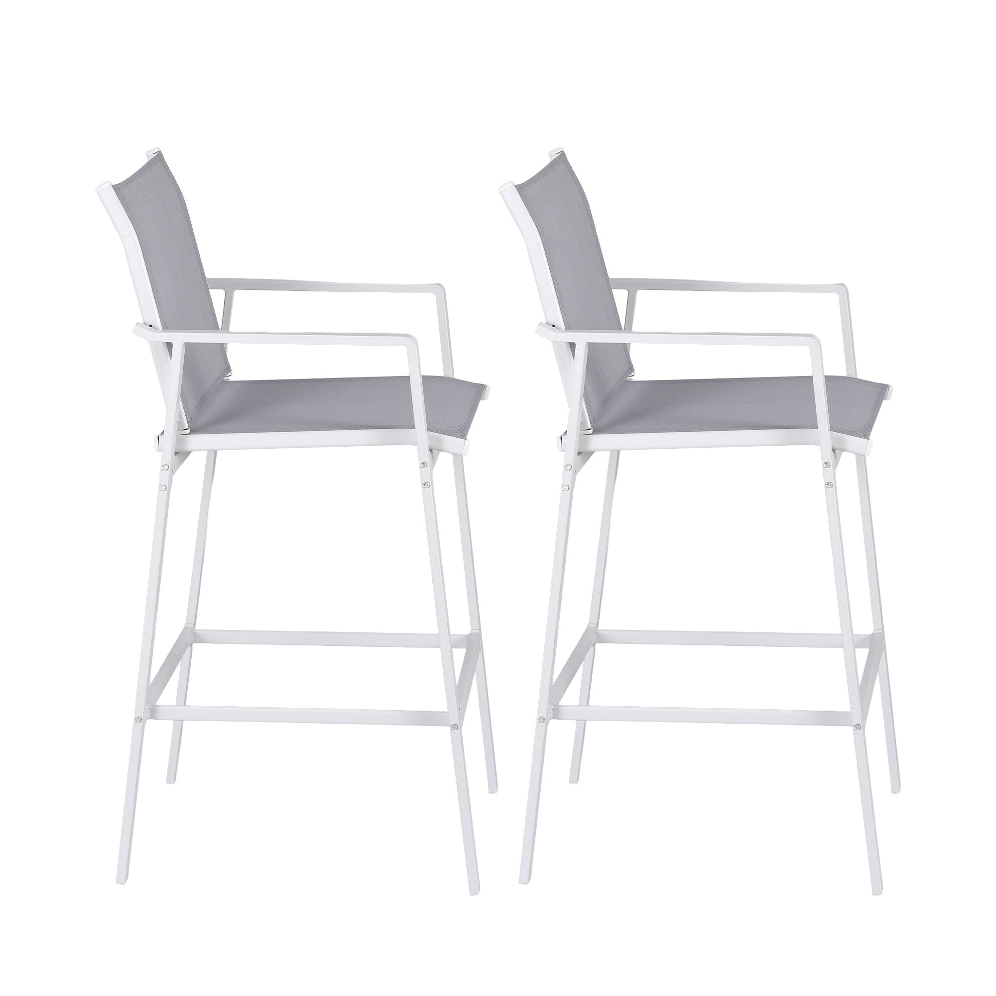 2PC Outdoor Bar Stools Patio Dining Chairs Steel Textilene Weatherproof
