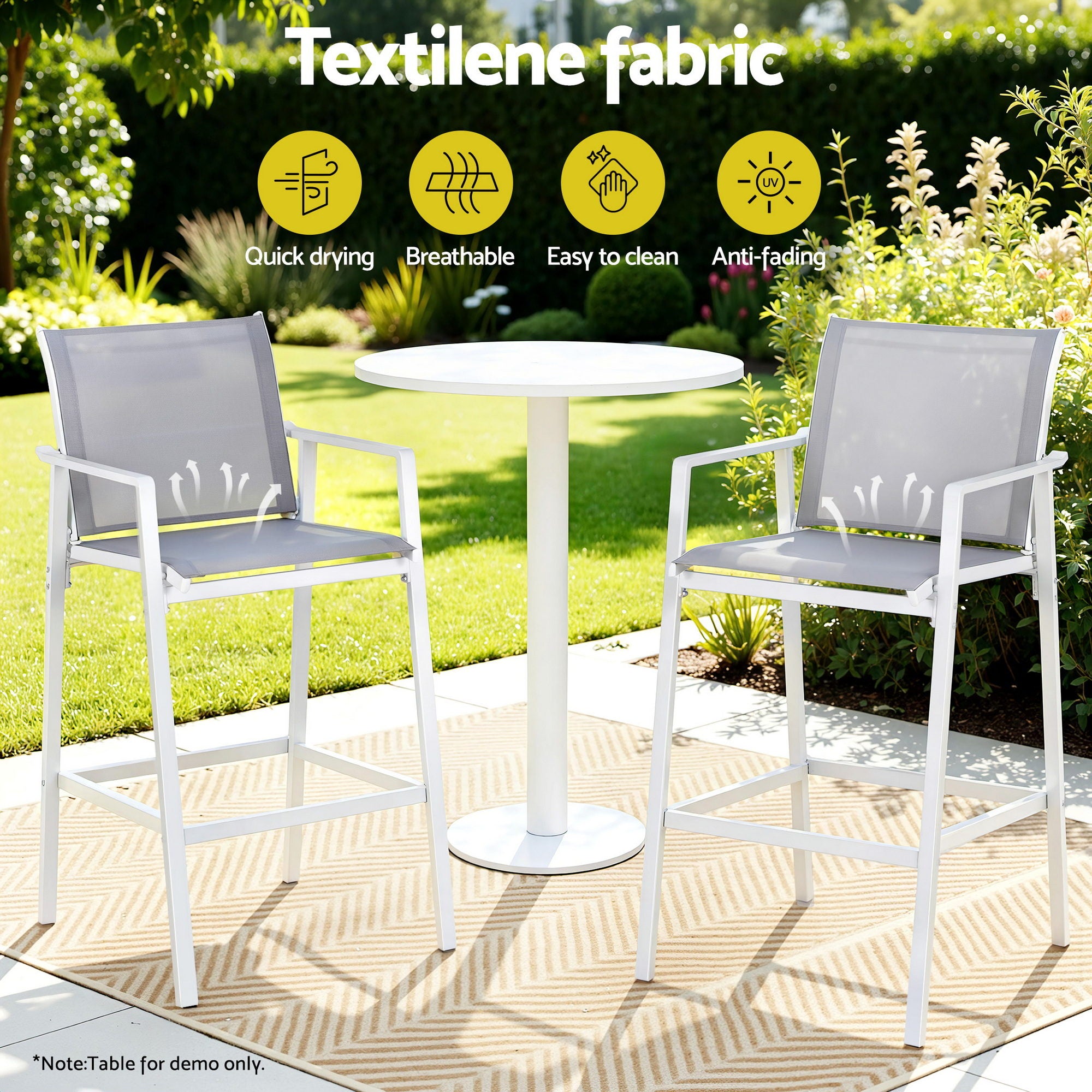 2PC Outdoor Bar Stools Patio Dining Chairs Steel Textilene Weatherproof