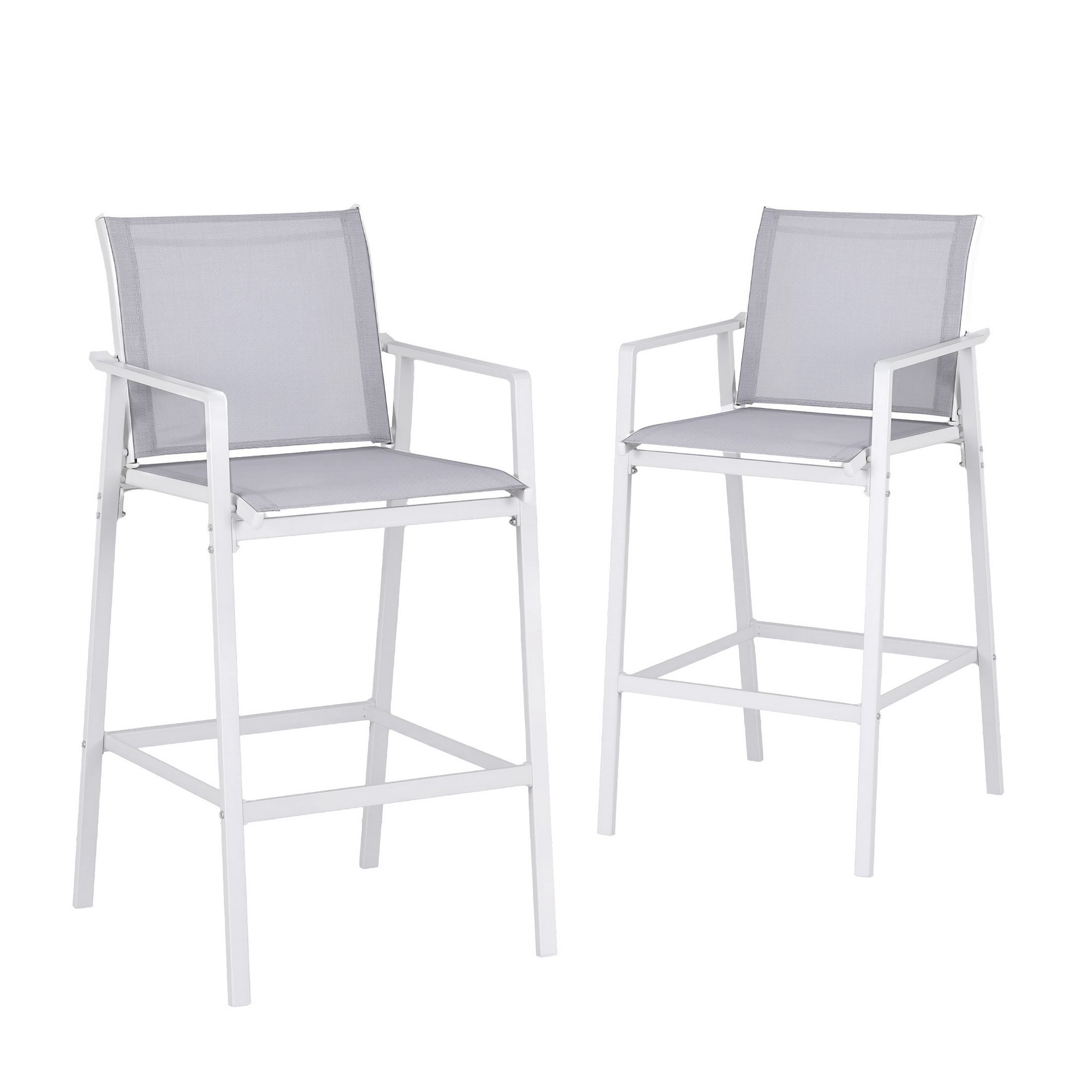 2PC Outdoor Bar Stools Patio Dining Chairs Steel Textilene Weatherproof
