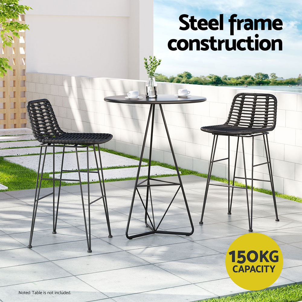 2x Outdoor Bar Stools Rattan Black