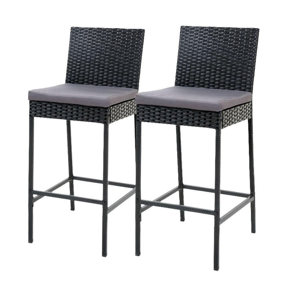 2 Piece Outdoor Rattan Bar Stools Wicker Patio Dining Chairs
