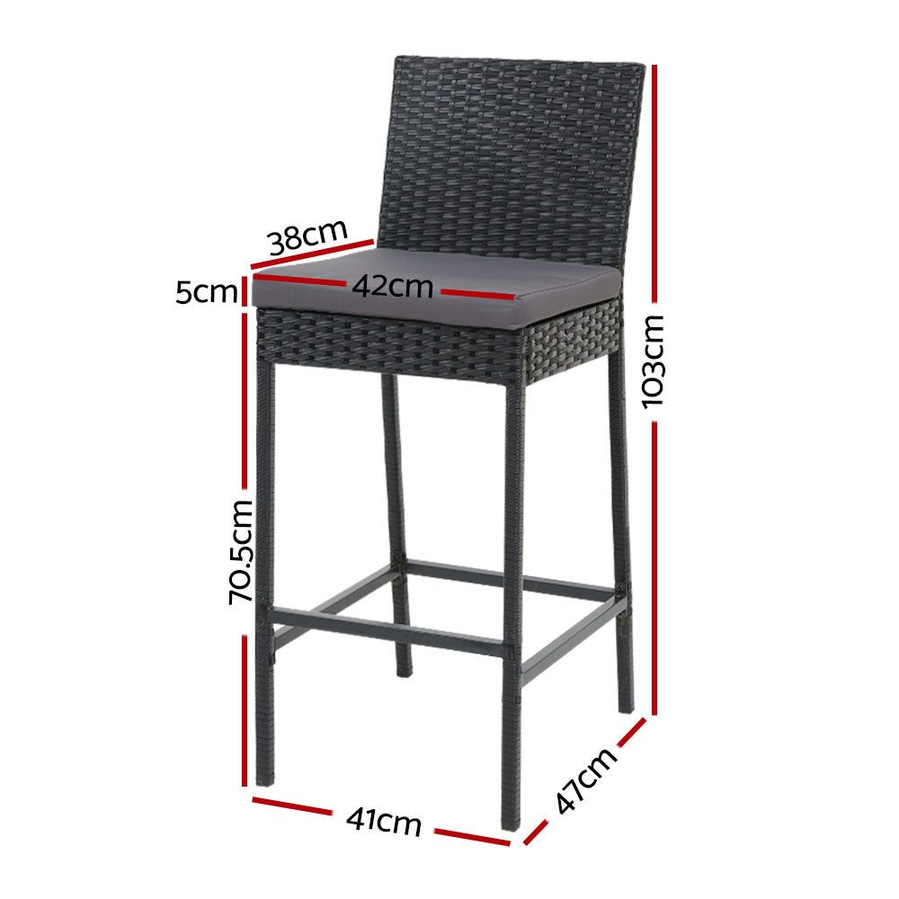 2 Piece Outdoor Rattan Bar Stools Wicker Patio Dining Chairs