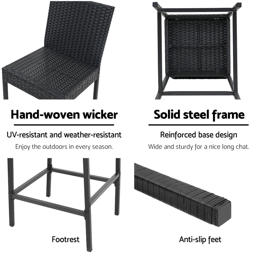 2 Piece Outdoor Rattan Bar Stools Wicker Patio Dining Chairs