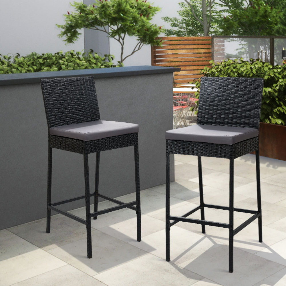 2 Piece Outdoor Rattan Bar Stools Wicker Patio Dining Chairs