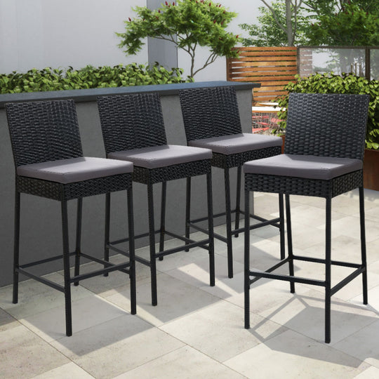 4-Piece Outdoor Bar Stools Dining Chair Bar Stools Rattan Furniture - Outdoor Chairs