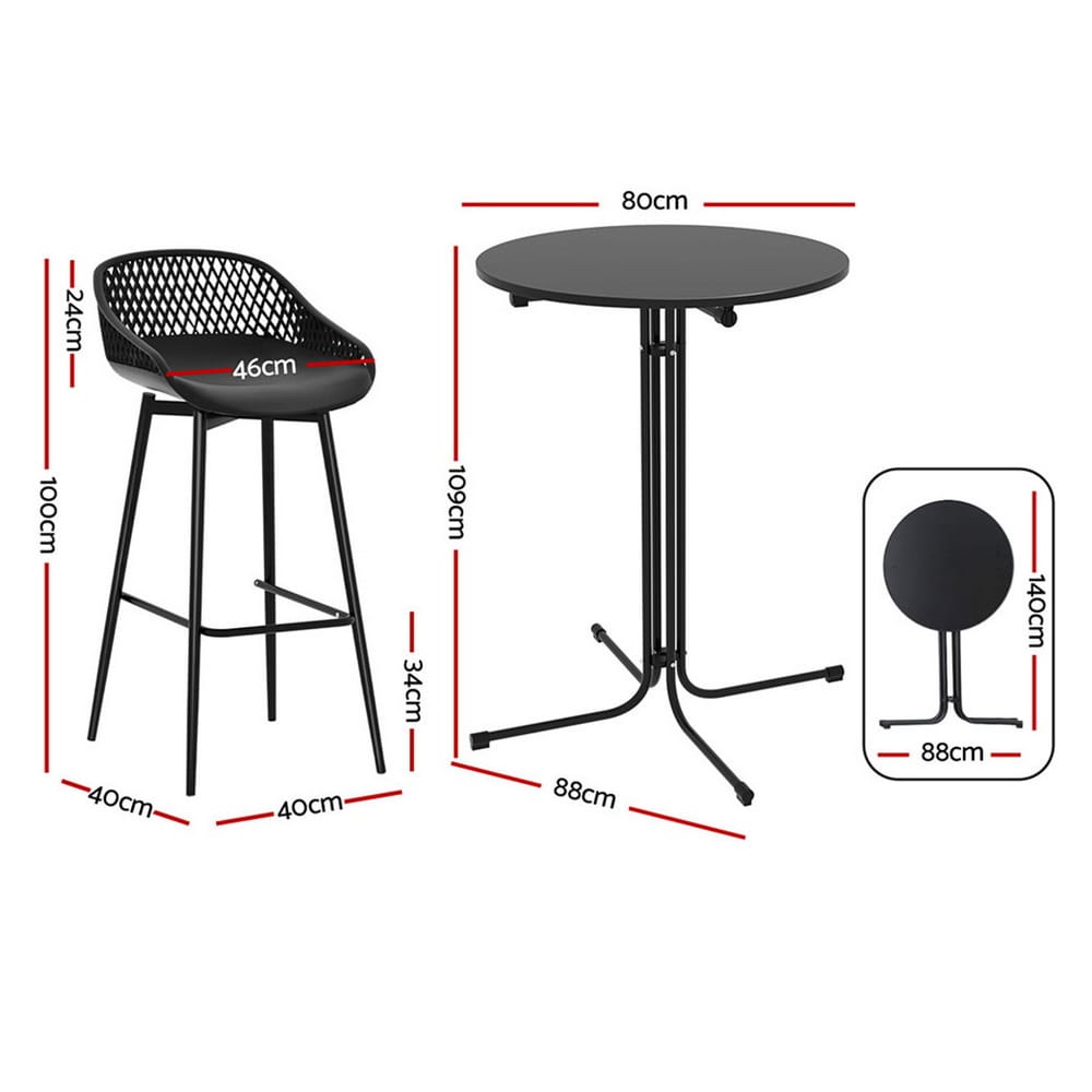 Outdoor Bar Set Black 40x46x100cm