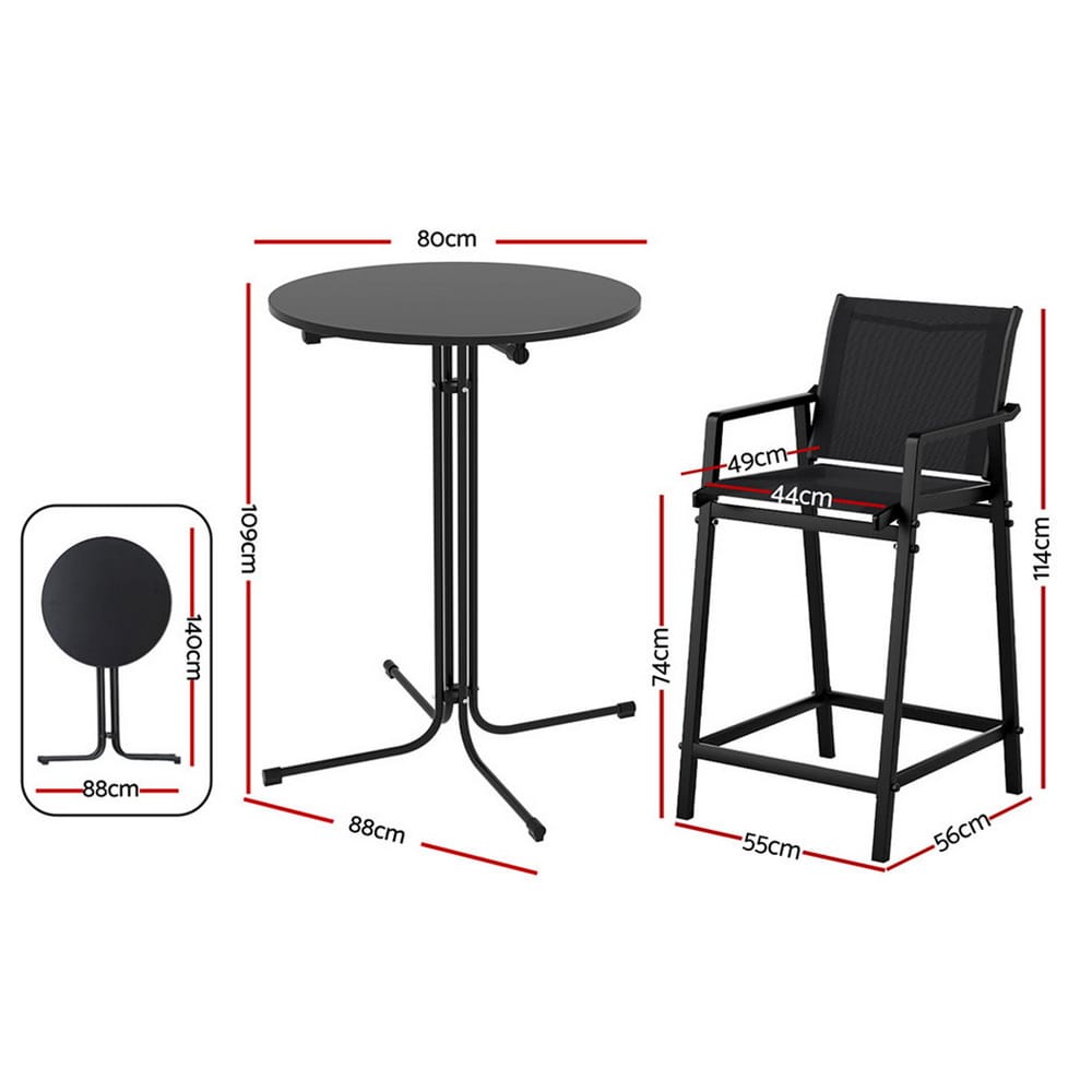 Outdoor Bar Set Black 55x56x114cm