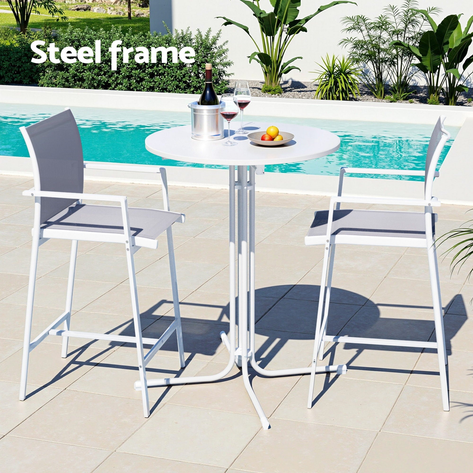 Outdoor Bistro Bar Set 3 Piece Steel White | Simpledeals