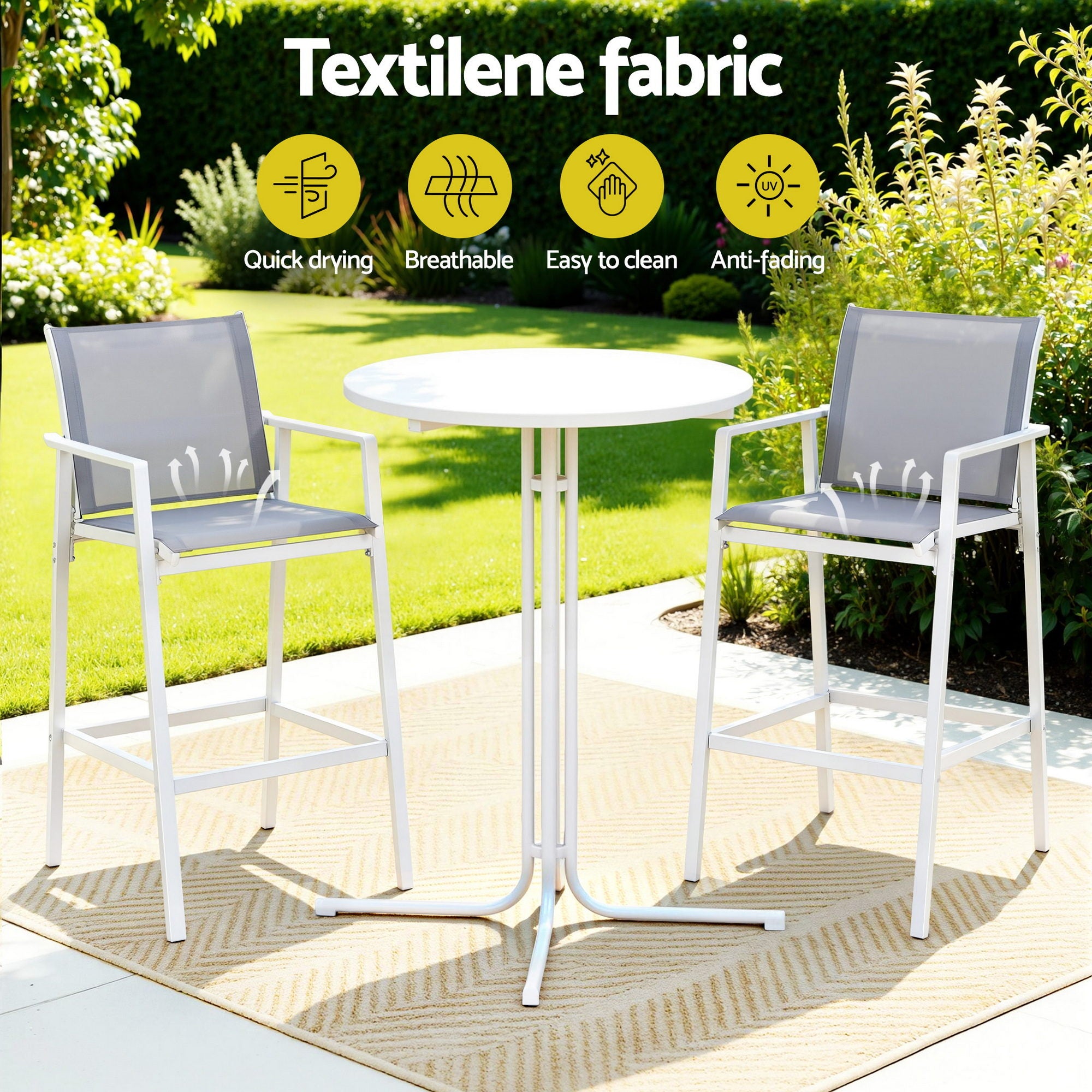 Outdoor Bistro Bar Set 3 Piece Steel White | Simpledeals