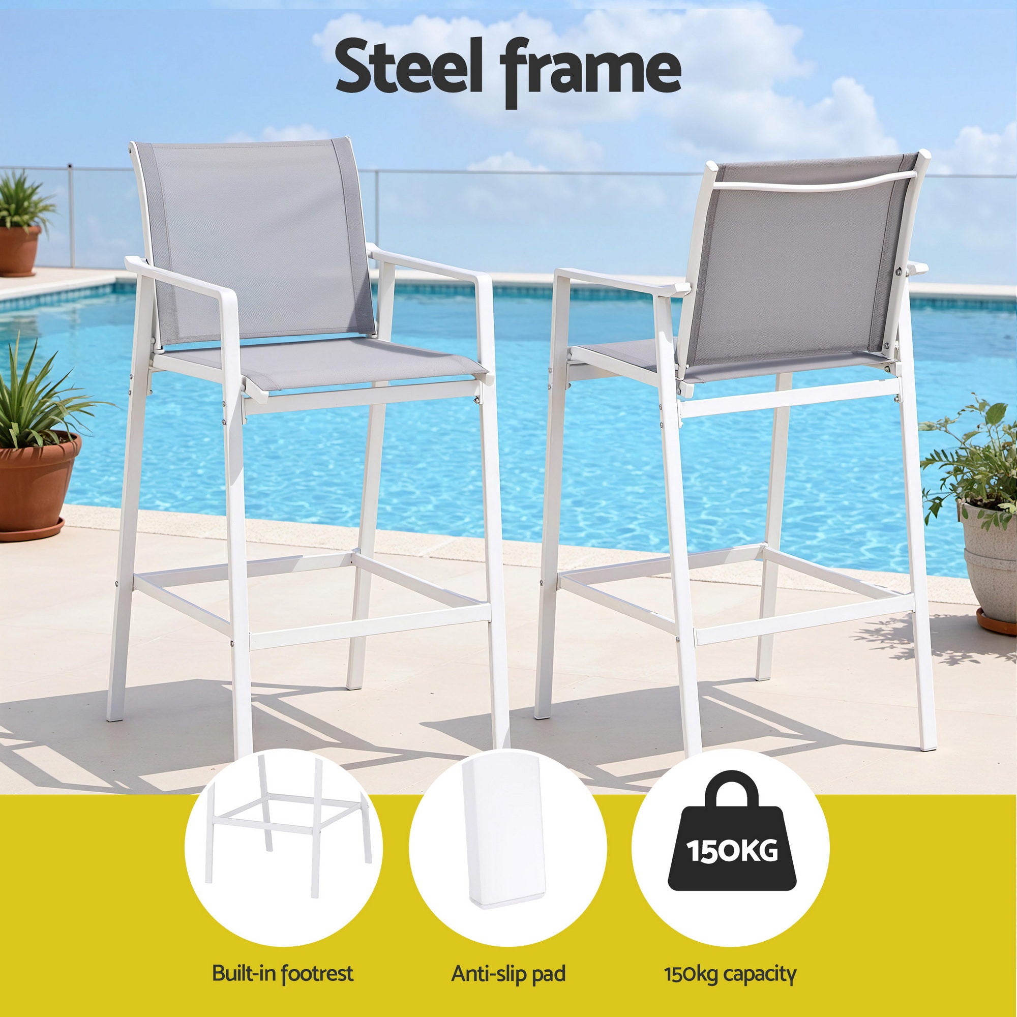 Outdoor Bistro Bar Set 3 Piece Steel White | Simpledeals