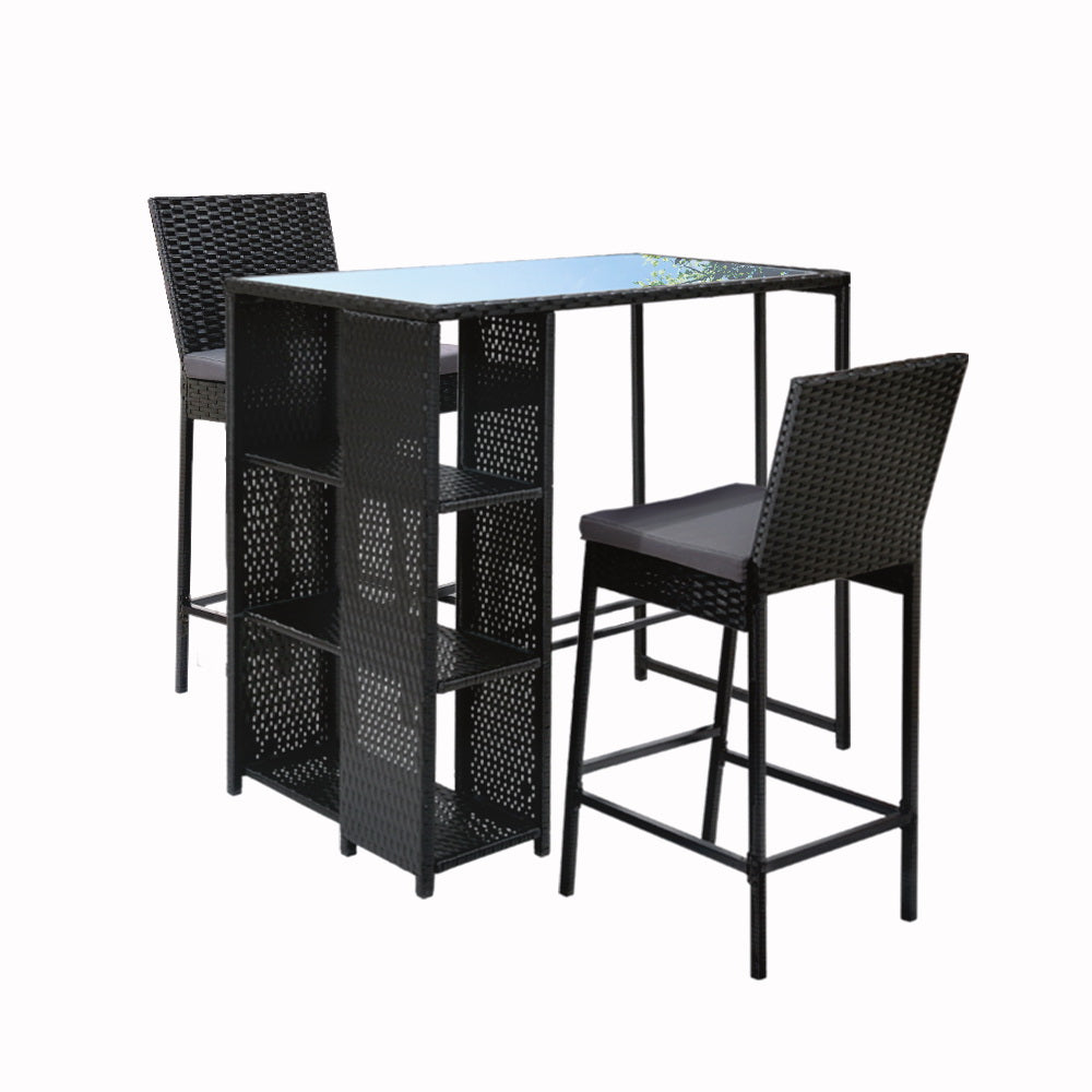 3-Piece Outdoor Bar Set Wicker Patio Table & Stools
