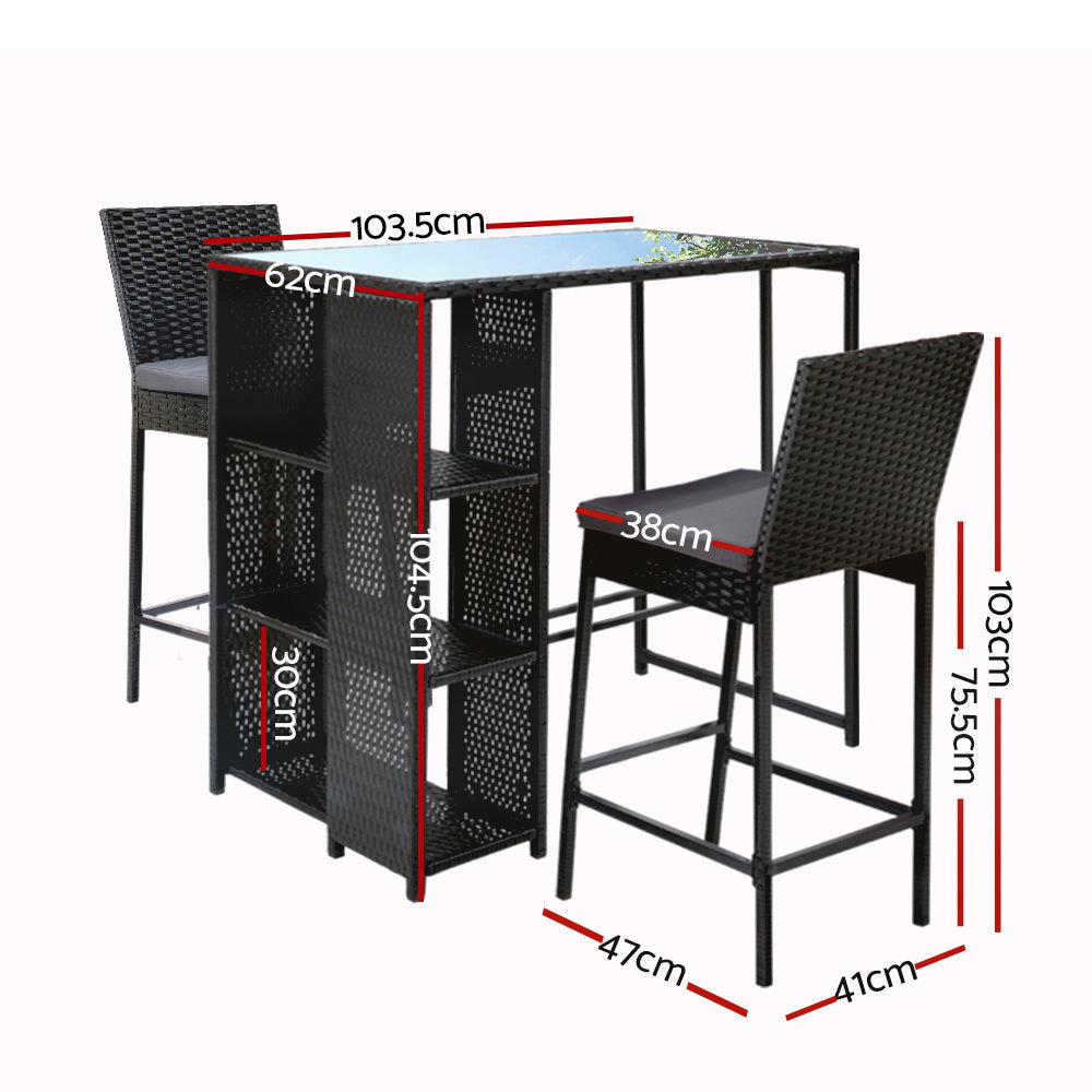 3-Piece Outdoor Bar Set Wicker Patio Table & Stools