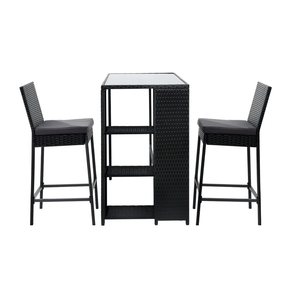 3-Piece Outdoor Bar Set Patio Dining Chairs Wicker Table Stools