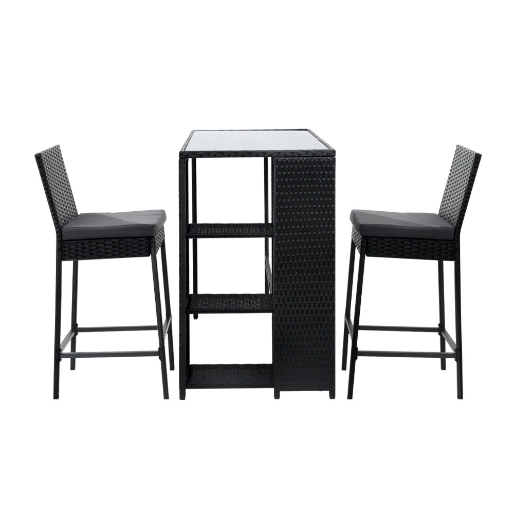 3-Piece Outdoor Bar Set Wicker Patio Table & Stools