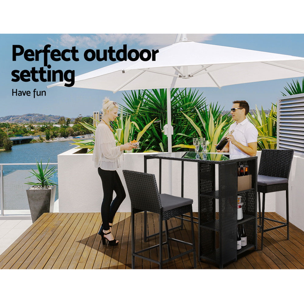 3-Piece Outdoor Bar Set Wicker Patio Table & Stools