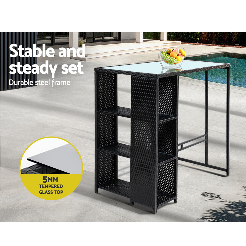 3-Piece Outdoor Bar Set Wicker Patio Table & Stools