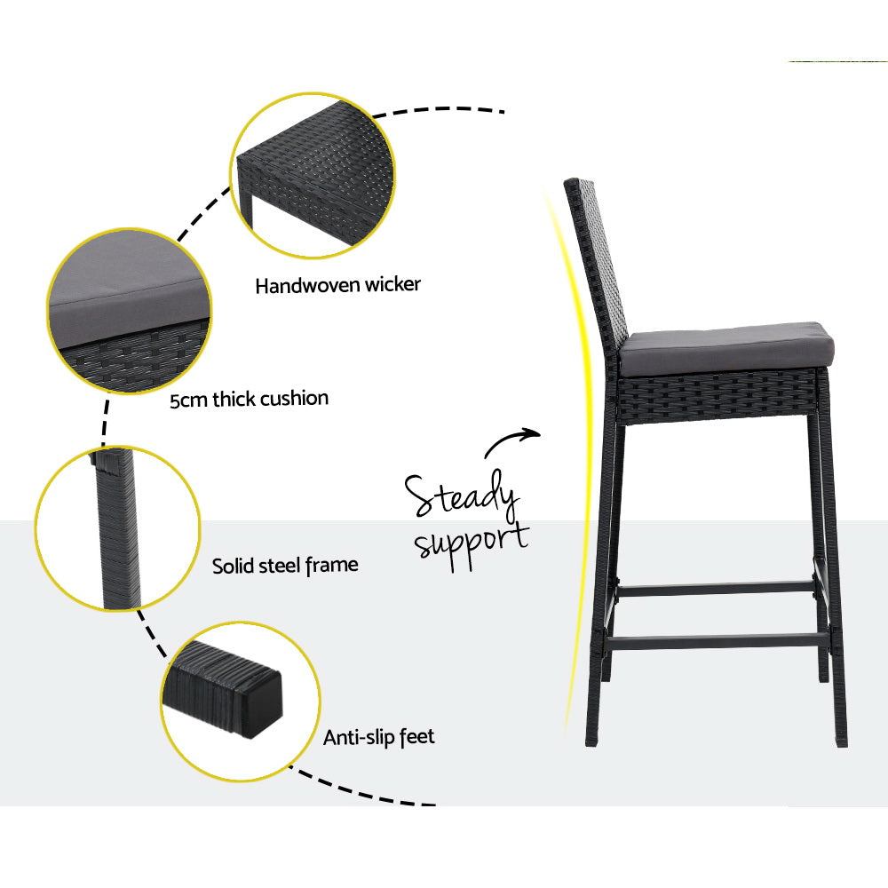 3-Piece Outdoor Bar Set Wicker Patio Table & Stools