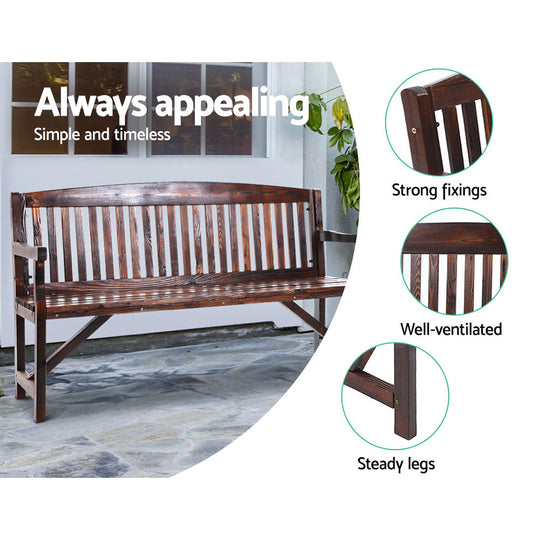 5Ft Outdoor Garden Bench Wooden 3 Seat Chair Patio Furniture Charcoal - Gardeon Natural Decor Deck
