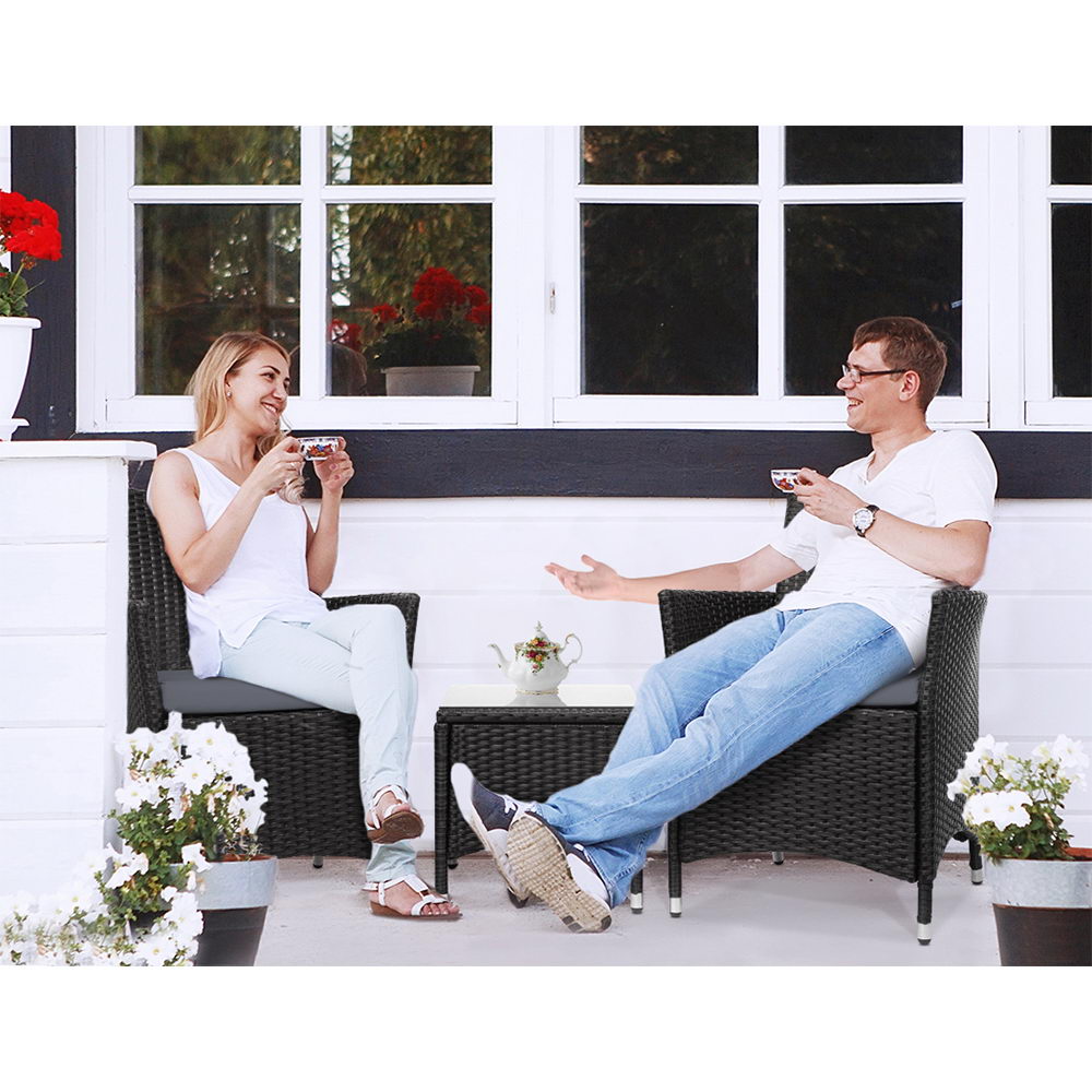 3 Piece Wicker Outdoor Furniture Set - Black