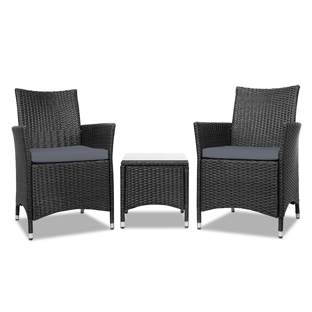 3 Piece Wicker Outdoor Furniture Set - Black
