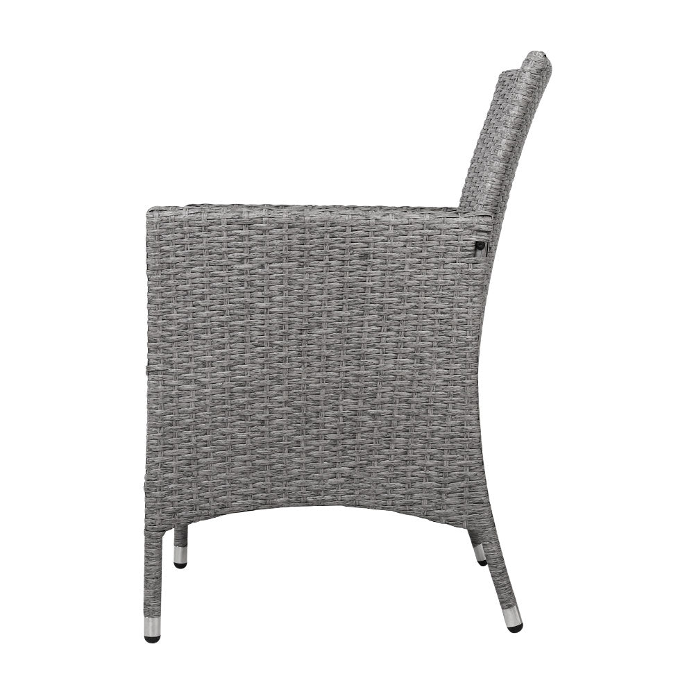 3Pc Outdoor Bistro Set Patio Furniture Wicker Setting Chairs Table Cushion Grey