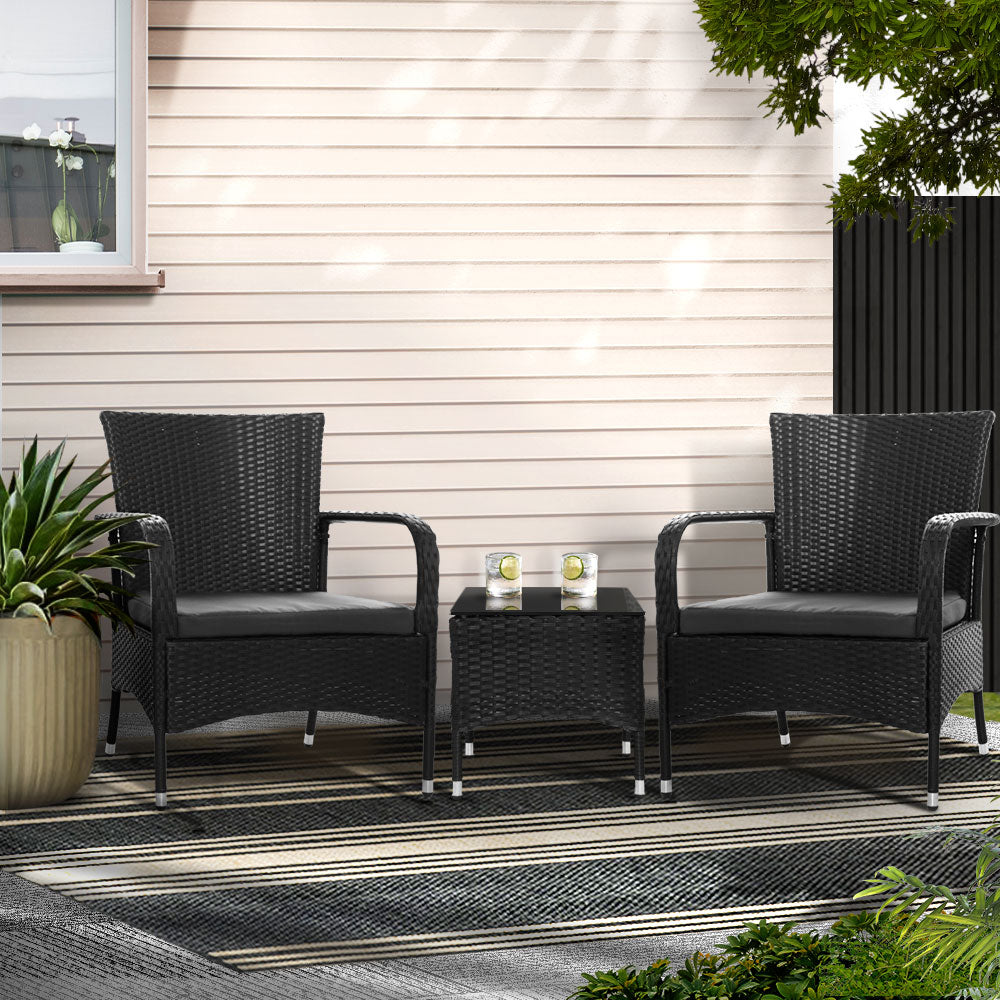 Outdoor Furniture Patio Set Wicker Rattan Outdoor Conversation Set Chairs Table 3PCS