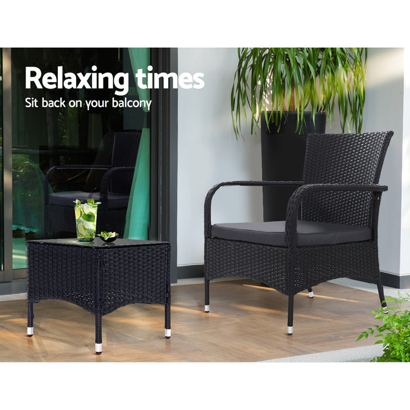 Outdoor Furniture Patio Set Wicker Rattan Outdoor Conversation Set Chairs Table 3PCS - Outdoor Chairs