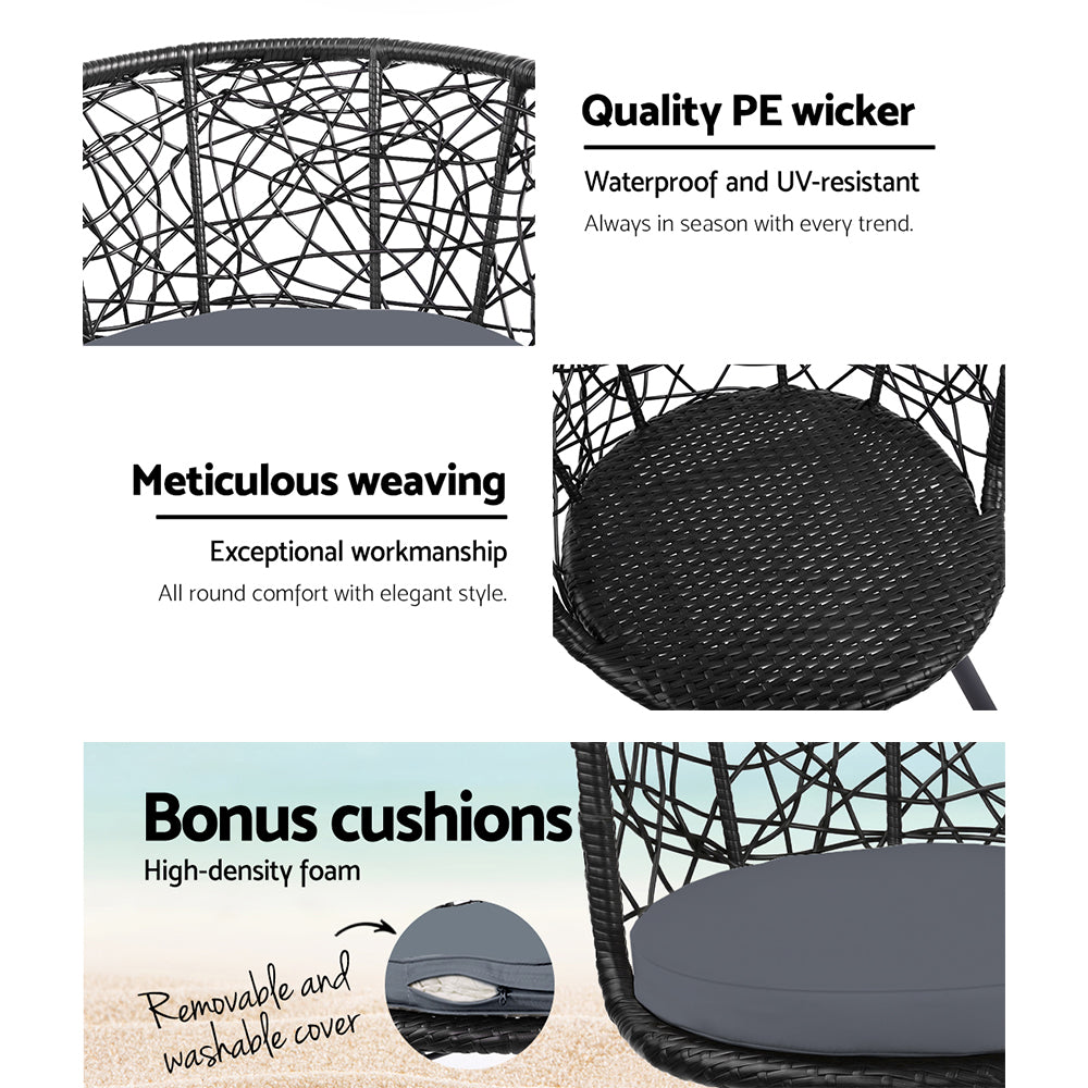 3Pc Bistro Set Outdoor Furniture Rattan Table Chairs Patio Garden Cushion Black