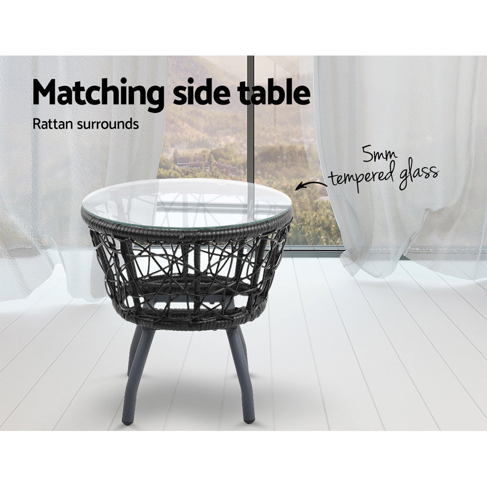 3Pc Bistro Set Outdoor Furniture Rattan Table Chairs Patio Garden Cushion Black