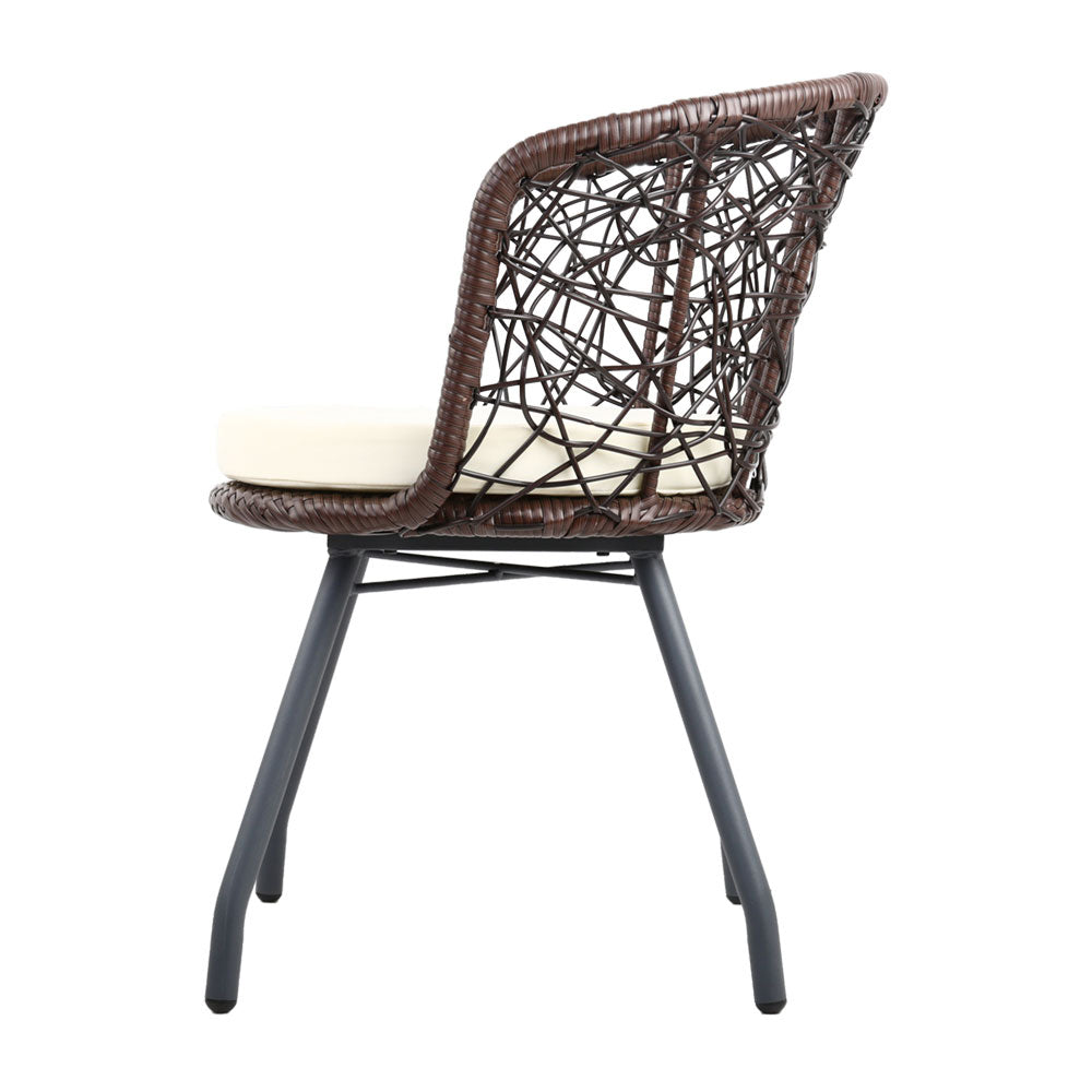 3Pc Bistro Set Outdoor Furniture Rattan Table Chairs Patio Garden Cushion Brown
